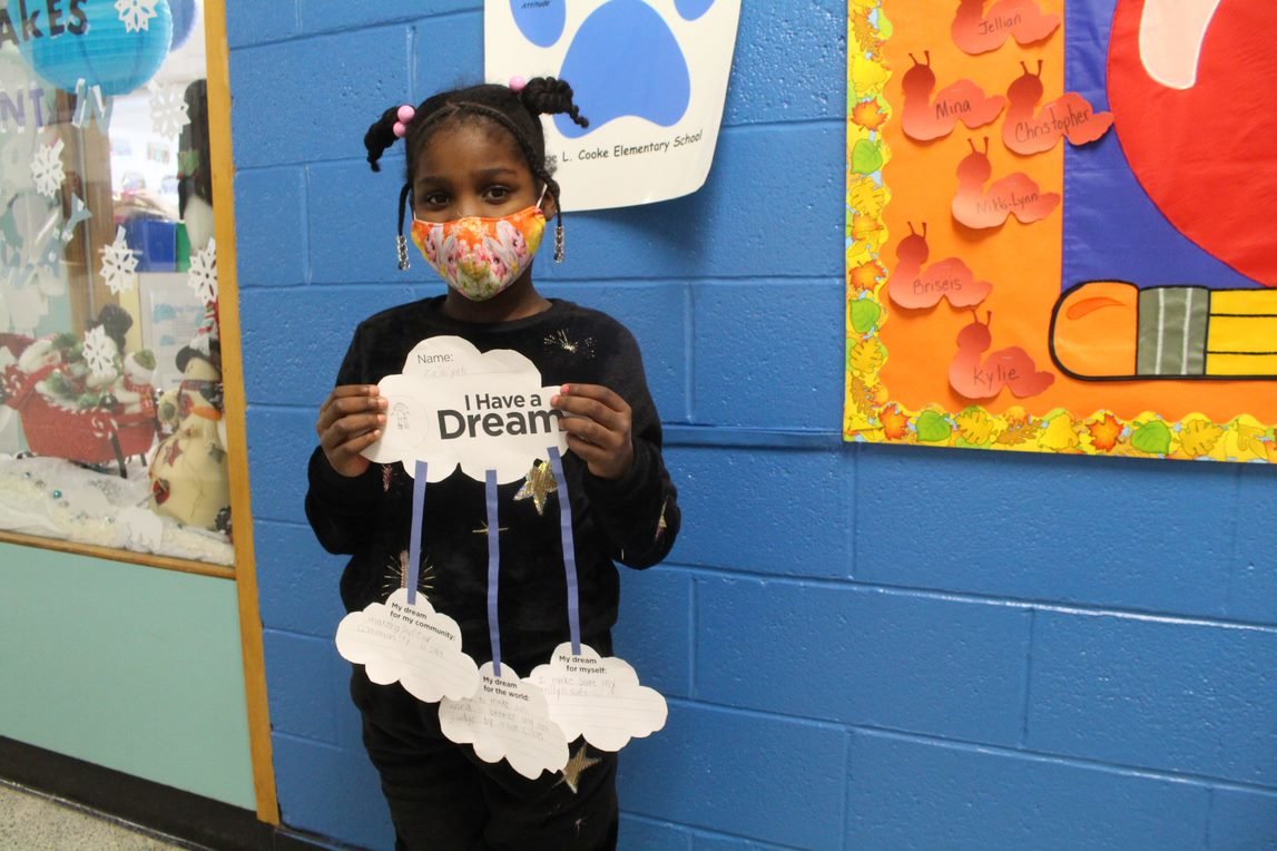 Students in Ms. Bitjeman’s second-grade class wrote three dreams: one for their world, one for their community and one for themselves